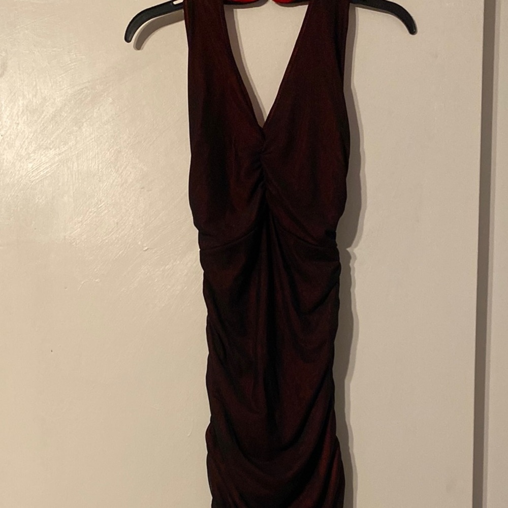 Red Ruched Halter Bodycon Dress